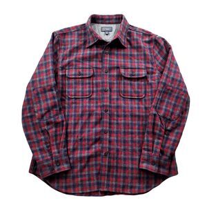 Wallin Bros Flannel Overshirt Mens‎ Large Red Grey Plaid Wool Shacket